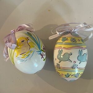 Set of 2 Vintage Decorative Easter Egg Ornaments - Real Eggs